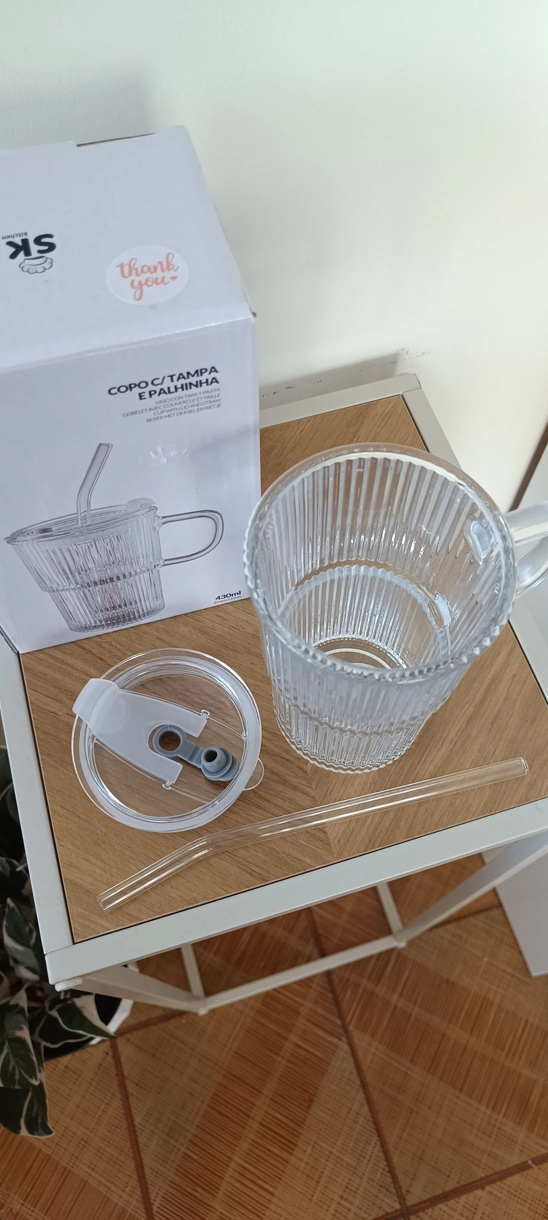 Copo de vidro canelado e palhinha de vidro 🌺 Verre et paille en verre🌺 – photo 5
